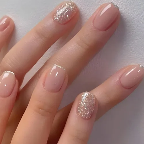 Vista 20 de Uñas postizas a presión con punta francesa verde, uñas postizas cuadradas cortas con diseños de cuentas de flores en 3D, uñas de verano, uñas Verde
