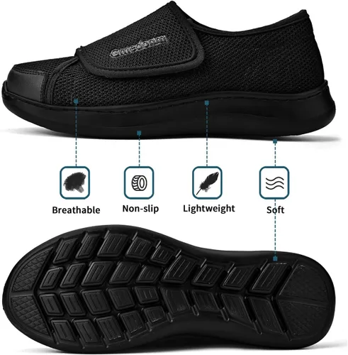Vista 6 de Zapatos anchos para hombre, fáciles de poner, ajustables, ligeros para diabéticos, edema, juanetes, artritis, pies hinchados, zapatos ampliadores