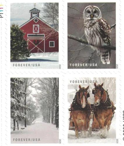 Vista 4 de USPS Forever estampillas de escenas de invierno - Libro de 20 sellos postales