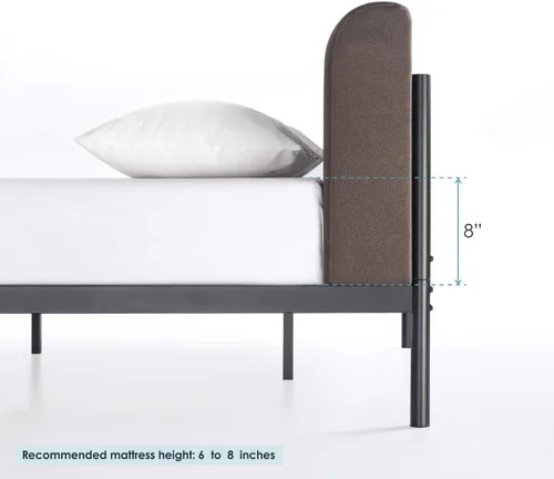 Vista 2 de Mellow BREE - Cama de plataforma de metal con cabecera tapizada curva, listones de acero, fácil montaje, marrón expreso, tamaño matrimonial Marrón