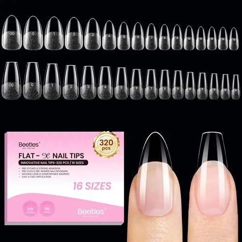 Vista 16 de Beetles - Kit de uñas de gel FlatX, almendra corta, 320 puntas de uñas de 16 tamaños, con pegamento sólido de uñas de 0.5 onzas, removedor