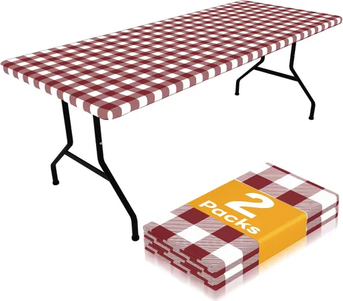 Vista 32 de Smiry Mantel de Mesa de Picnic Paquete de 2, Manteles Ajustables Elásticos Impermeables para Mesas Rectangulares de 18 x 72 pulgadas, Mantel