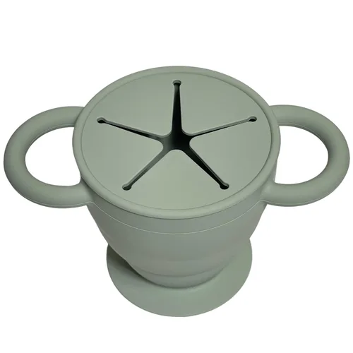 Vista 6 de BraveJustice KidsCo. Snack Attack II Snack Cup Recipiente plegable de silicona para refrigerios Tapa para atrapar aperitivos para niños pequeños