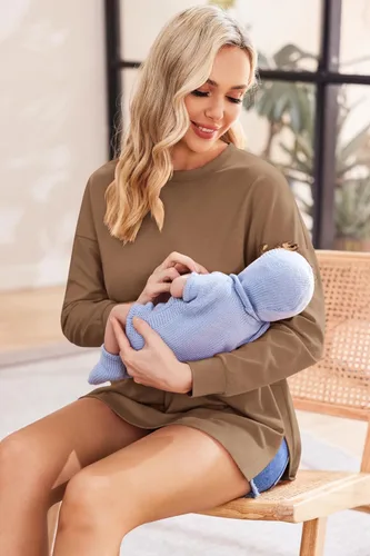 Vista 3 de Ekouaer Camisas de maternidad para mujer, manga larga, con abertura lateral, camiseta de embarazo, blusa tipo túnica, ropa casual para mamá