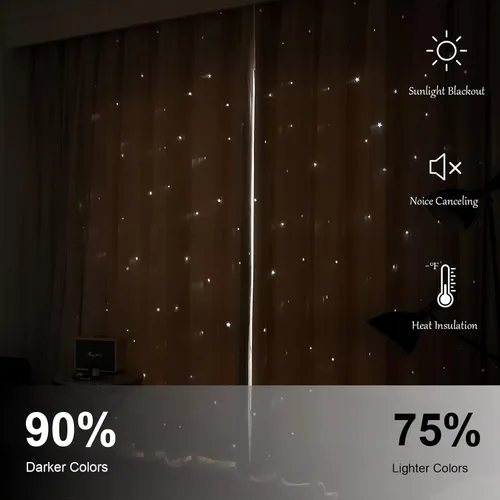 Vista 5 de Loyala Cortinas opacas de doble capa con diseño de estrellas para dormitorio de niños, bonitas, 63 pulgadas de largo, juego de 2 paneles, beige, 42