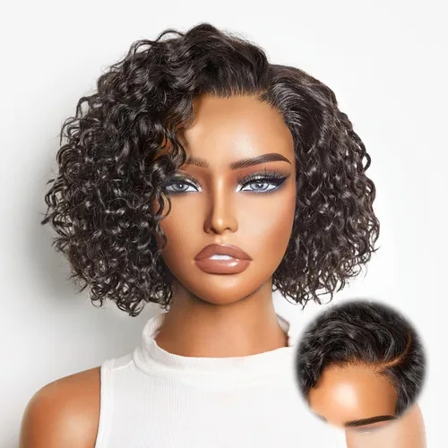 Vista 39 de LUVME HAIR Pelucas de cabello humano rizado sin pegamento de 6 pulgadas, precortadas, indetectable, HD, encaje Bob, peluca corta y rizada con ondas