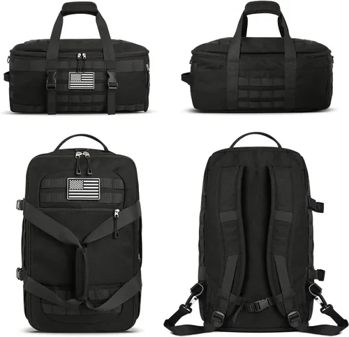 Vista 5 de Bolsas de gimnasio para hombres, bolsa táctica grande con compartimento Negro