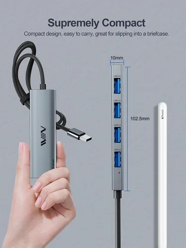 Vista 4 de Concentrador USB 3.0, extensor divisor USB de 4 puertos, adaptador portátil multipuerto para laptop, Xbox, unidad flash, disco duro, consola
