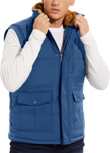Vista 2 de MAGCOMSEN Chalecos de abrigo para hombre, con cremallera completa, sin mangas, con forro polar, chaleco acolchado con cuello alto