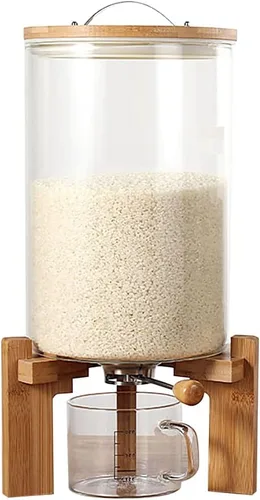 Vista 11 de Dispensador de alimentos secos,Dispensador de frijoles de rejilla montado en la pared 5,Dispensador de arroz 19.8 libras Almacenamiento de cocina
