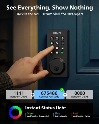 Vista 7 de Cerradura inteligente Philips, cerradura de puerta inteligente incorporada con WiFi, control remoto por aplicación, cerradura de puerta de entrada