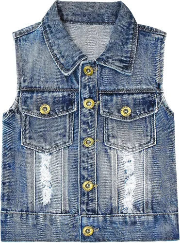 Vista 2 de Yao Chaleco de mezclilla para niñas pequeñas, para primavera, otoño, con lentejuelas, búho, Azul