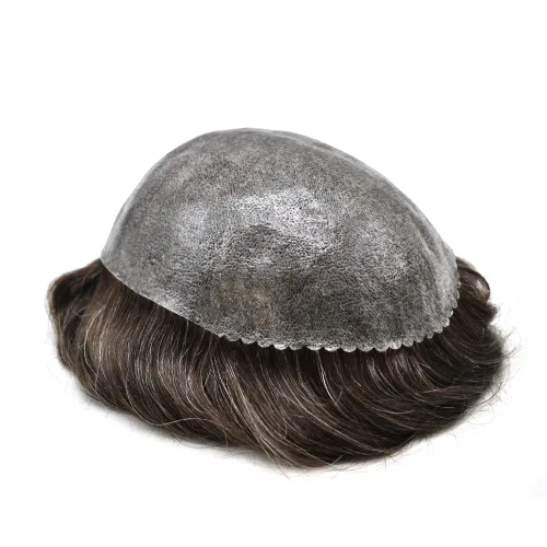 Vista 5 de Toupee para hombres todos inyectados PU sistema de reemplazo de cabello humano para hombres piel fina tupé transparente hombres pieza de pelo