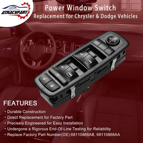 Vista 3 de Interruptor maestro de ventana eléctrica 3 pines + 9 pines requiere verificación Reemplazo para Dodge Ram 2012 – 2017, Grand Caravan, Chrysler