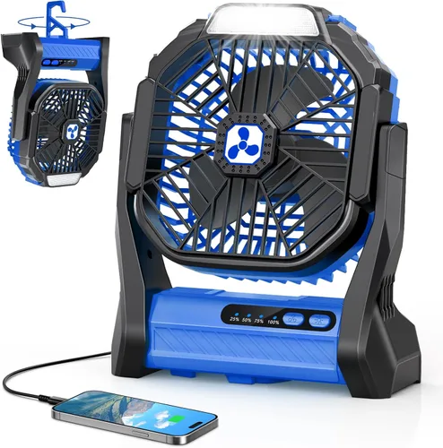 Vista 15 de Ventilador Portátil Recargable, 20000mAh Ventiladores Inalámbricos con Batería para Tienda de Campaña con Linterna LED, Pequeño Ventilador Exterior