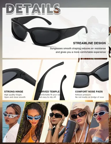 Vista 4 de Gafas de sol polarizadas envolventes vintage de moda para hombres y mujeres, gafas de sol futuristas para deportes al aire libre UV400
