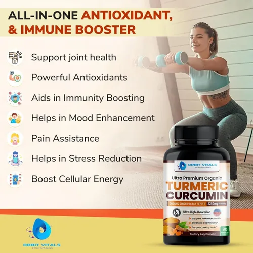 Vista 5 de Curcumina de cúrcuma con pimienta negra y jengibre 2250 mg – Suplemento de cúrcuma ultra potente con 95% de curcuminoides y bioperina para apoyo