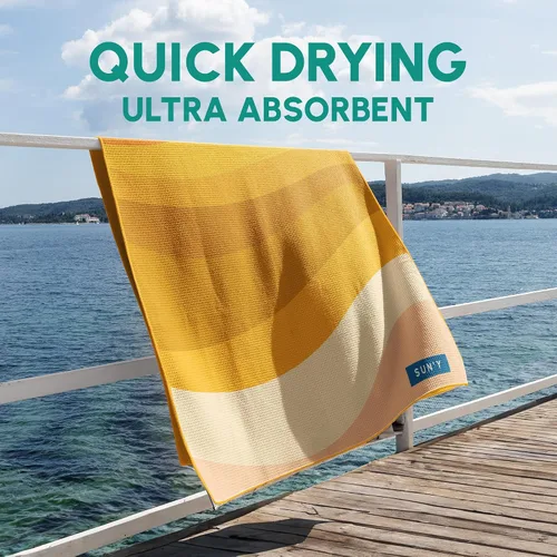 Vista 4 de SUN'Y Toalla de Playa de Microfibra Waffle – Sin Arena, Secado Rápido, Ultra Absorbente, Ligera y Compacta, Toalla de Viaje con Bolsa de Transporte