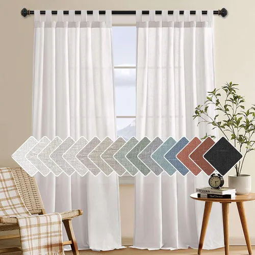 Vista 15 de Cortinas de lino para sala de estar, decoración para el hogar, con pestaña superior, privacidad añadida, ahorro de energía, filtro de luz