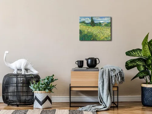 Vista 6 de Wieco Art Green Field 1889 - Lienzo decorativo clásico de Van Gogh, arte de pared estirado listo para colgar para decoración de oficina en casa