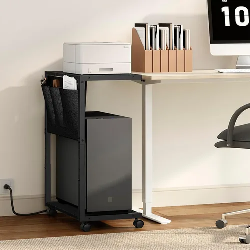 Vista 2 de YATINEY - Soporte de torre para computadora con estación de carga, soporte de torre de PC ajustable en altura para piso, carrito de computadora de 2