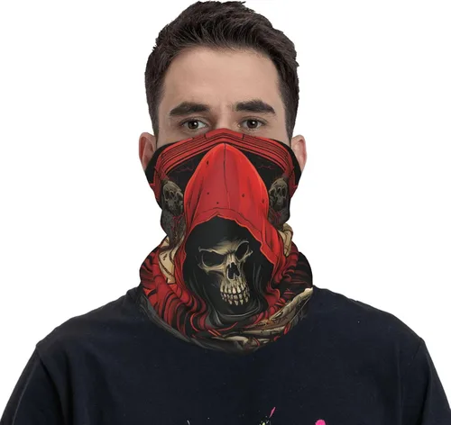 Vista 2 de CASGTNZ skull grim reaper Death angel Abstract red Neck Gaiter Face Cover Balaclava Gaiter Mask for Men Women Bandana for Motorcycle Cycling Riding