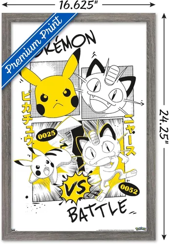 Vista 3 de Trends International Pokémon - Póster de pared de anime de batalla, 22.4 pulgadas de largo x 14.7 pulgadas, versión enmarcada de madera de granero