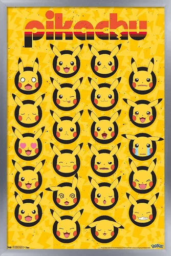 Vista 10 de Trends International Pokémon - Póster de pared de caras de Pikachu, 14.725 x 22.375 pulgadas, versión enmarcada de madera de granero Versión