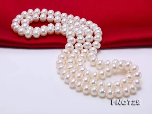 Vista 4 de JYX Pearl Collar largo 0.354-0.394 in plano redondo blanco perla de agua dulce collar suéter sin fin 32", Perla, Perla