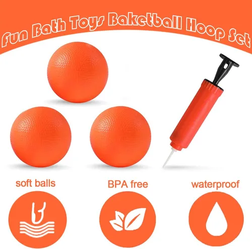 Vista 2 de Juguete de baño divertido con canasta de baloncesto y pelotas para niños y niñas, juguetes de baño para niños pequeños, regalo con 3 pelotas