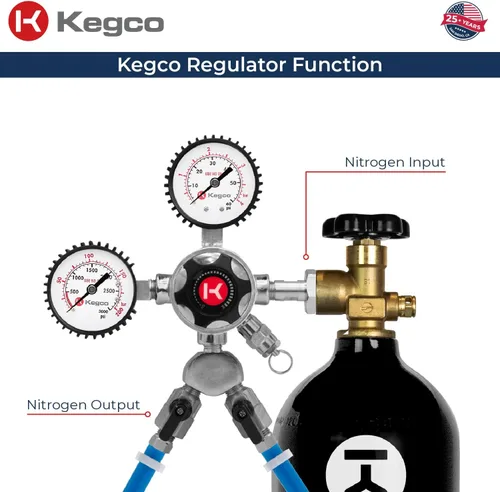 Vista 6 de Kegco Elite Series Dual Gauge Regulador de cerveza de barril de nitrógeno de dos productos, cromo