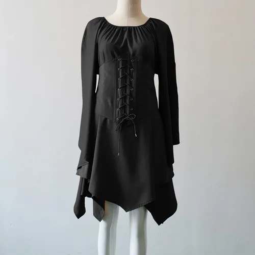 Vista 6 de Elogoog Vestido victoriano, disfraz renacentista para mujer, sexy, vestido de fiesta de cosplay, manga de murciélago, vestido gótico con corsé