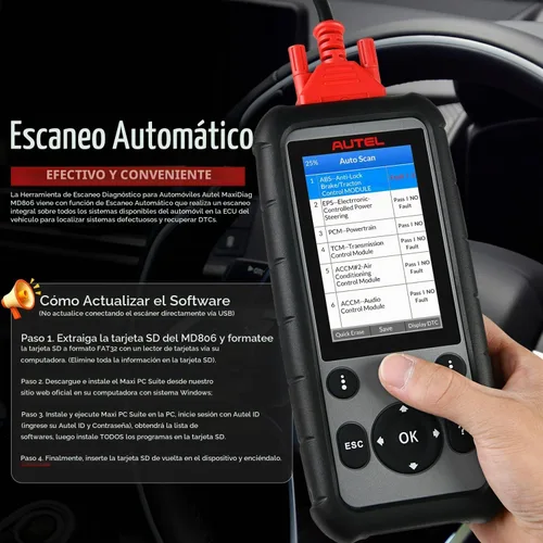Vista 8 de Escáner de Autel MaxiDiag MD806 OBD2, herramienta de diagnóstico de la exploración de 4 sistemas ABS SRS Engine Transmission, 7 Service as MD808