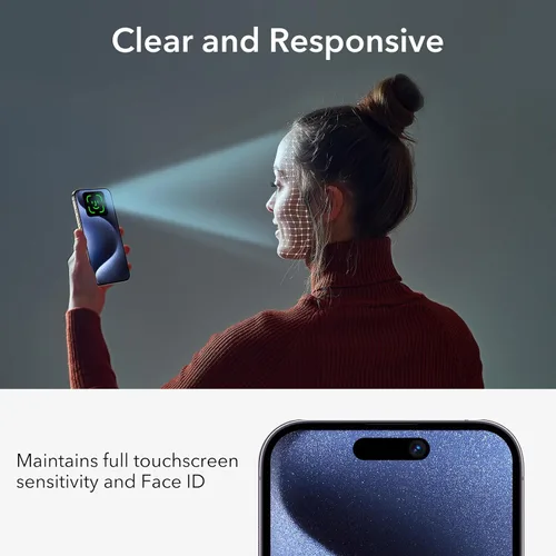 Vista 6 de ESR Paquete de 3+1 protector de pantalla de privacidad para iPhone 15 Plus, protector de pantalla de privacidad de vidrio templado antiespía, bordes