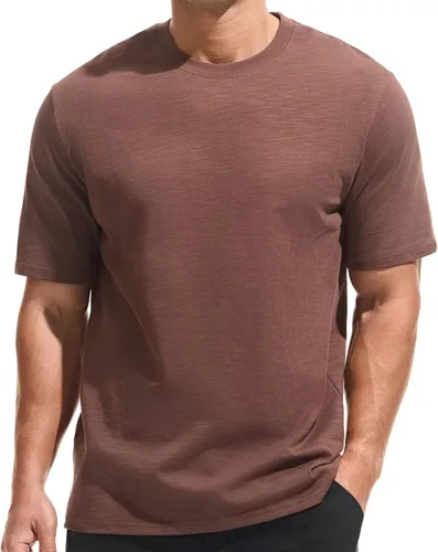 Vista 26 de KLIEGOU - Camiseta de cuello redondo para hombre, 100 % algodón, ajuste holgado, gruesa, de peso pesado