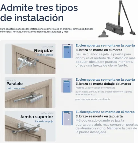 Vista 6 de Cierrapuertas comercial resistente (negro) – Cierre automático de puerta para uso comercial – Bisagra de resorte hidráulico automático de grado 1
