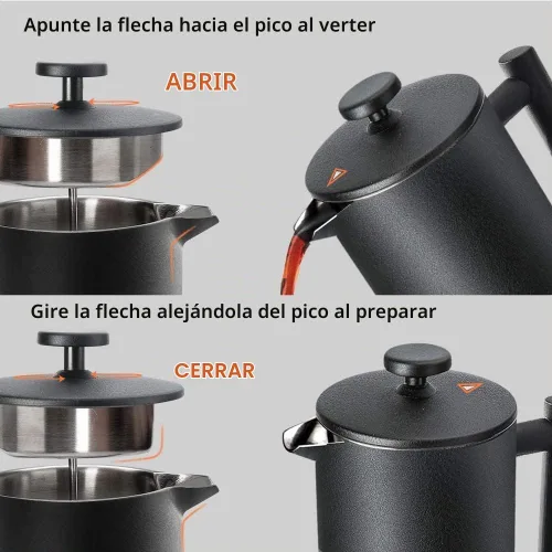 Vista 5 de Secura - Cafetera de prensa francesa de acero inoxidable 304 con 2 filtros adicionales Negro