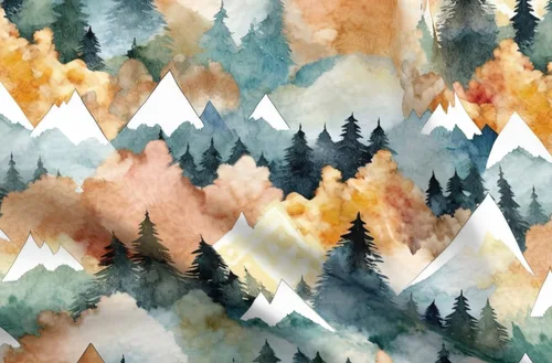 Vista 4 de Spoonflower Tela Acuarela Montaña Verde sobre Pétalo Algodón