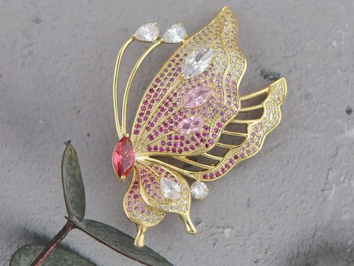 Vista 3 de ALILANG Broche de alas de cola asimétricas con diamantes de imitación de color rosa dorado