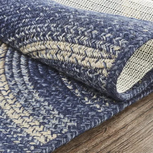 Vista 3 de VHC Brands Great Falls - Alfombra azul, mezcla de yute, medio círculo, azul blanco, 16.5 x 33 pulgadas