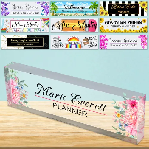 Vista 13 de Placa de nombre de escritorio personalizada de bloque de acrílico personalizado para oficina, placa de escritorio personalizada, decoración