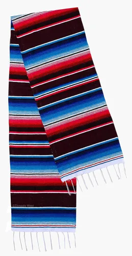 Vista 2 de Camino de mesa colorido a rayas fabricado en México 83x14 pulgadas.