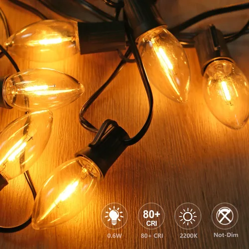 Vista 4 de Paquete de 50 bombillas LED C9 de Navidad, bombilla LED C9 de repuesto para cadena de luces de Navidad, base intermedia E17, 2200 K blanco cálido