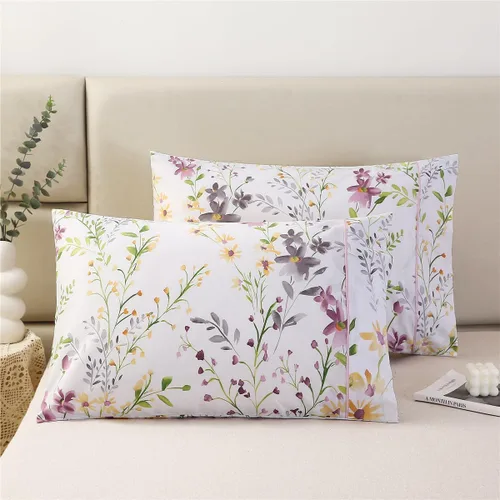 Vista 8 de URBONUR Fundas de almohada 100% algodón tamaño estándar, paquete de 2 fundas de almohada estándar con estampado floral azul, cierre de sobre súper