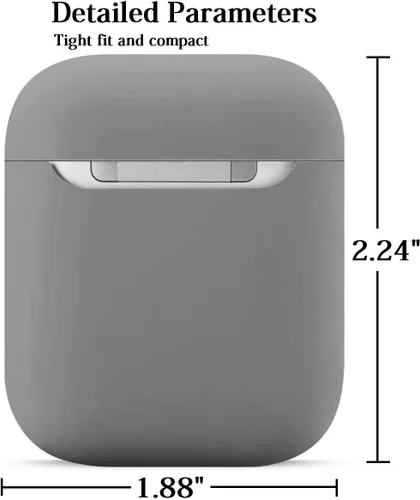 Vista 4 de Funda de silicona protectora completa compatible con Airpods 1 y 2, sin accesorios de cubierta de llavero, soportes visibles LED frontales (gris)