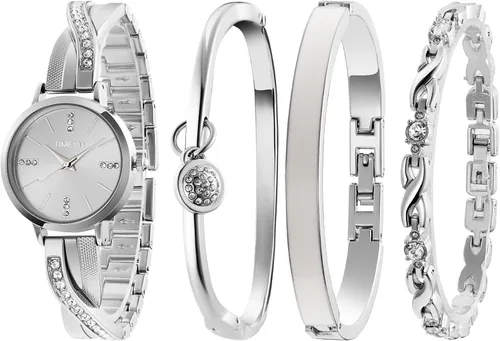 Vista 7 de TIME100 Women's Bangle Watch and Gold Watch Chain Bracelets Premium Crystal Accented Bracelet Set W50888L