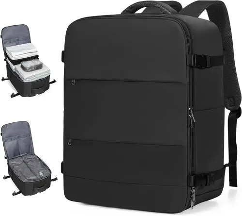 Vista 53 de Mochila de viaje grande, bolsa de mano, aprobada para aviones, para artículos personales, para hombre o mujer, color beige con marrón