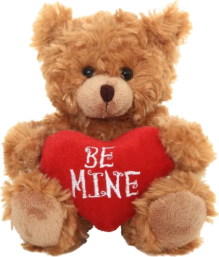 Vista 9 de Plushland Oso de Peluche Mocha Corazón - Sé Mío - Oso de Peluche para Niños y Adultos - Almohada de Corazón Bordado - Marrón - 6 pulgadas