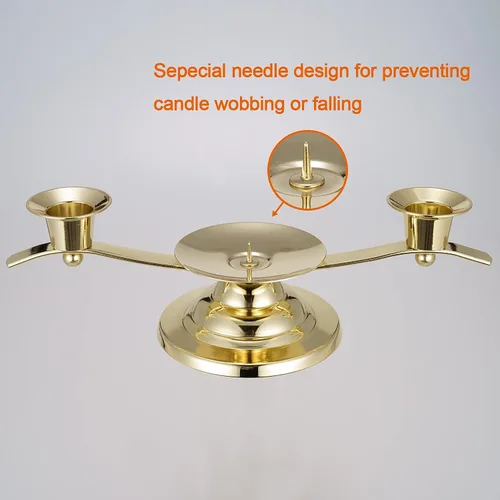 Vista 2 de ACHIBANG Portavelas Gold Unity para ceremonia de boda, soporte de vela de 3 brazos con pico central para velas de pilar y cónicas, elegante Oro