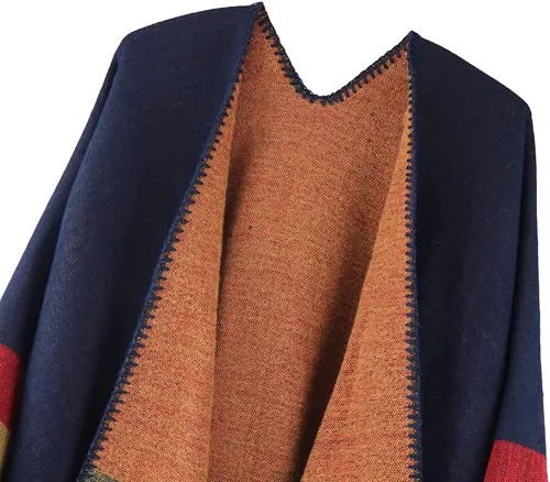 Vista 4 de Chal de poncho para mujer, con parte delantera abierta, estampado de leopardo, chales y envolturas